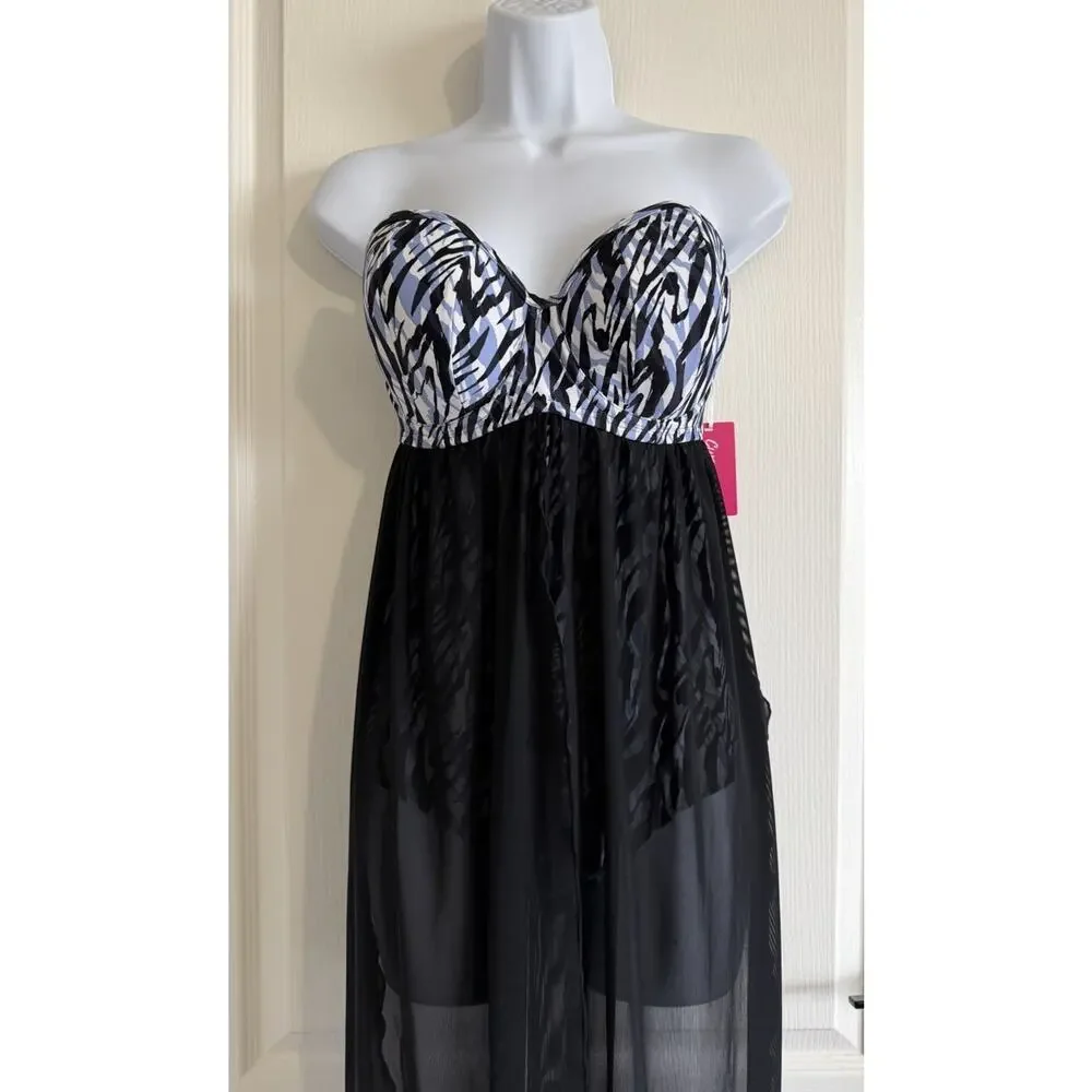 Curvy Kate Wrapsody Swimsuit Multiway Bandeau Strapless Zebra Print 32DDD NWT
